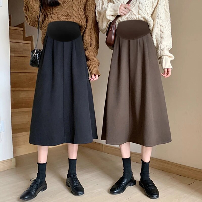 Melnā kafija Modes Grūtnieču vēdera svārki ar augstu vidukli Grūtniecība Empired Svārki Gari, brīvi Grūtnieces A-Line Lietussarga svārki