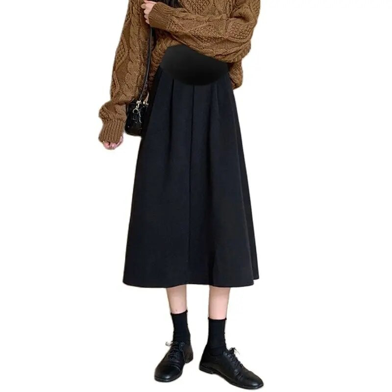 Melnā kafija Modes Grūtnieču vēdera svārki ar augstu vidukli Grūtniecība Empired Svārki Gari, brīvi Grūtnieces A-Line Lietussarga svārki