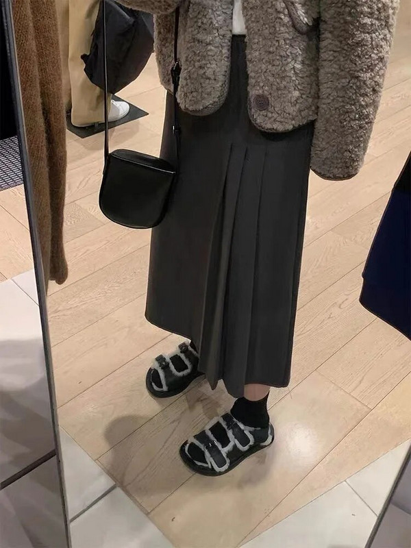 Plisirane suknje za trudnice veće veličine Suknja za trudnice visokog struka Duga labava kišobran suknja Vunene trudničke suknje Tople