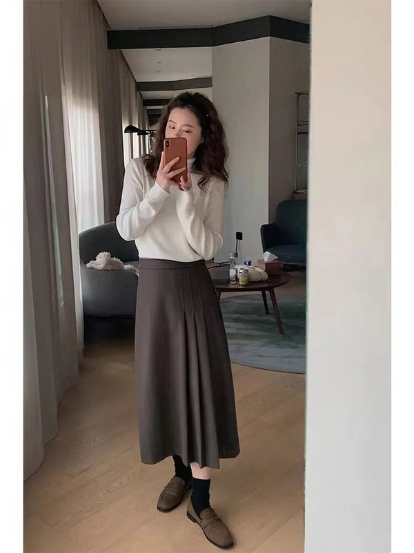 Plisirane suknje za trudnice veće veličine Suknja za trudnice visokog struka Duga labava kišobran suknja Vunene trudničke suknje Tople