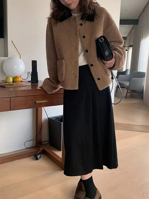 Plisirane suknje za trudnice veće veličine Suknja za trudnice visokog struka Duga labava kišobran suknja Vunene trudničke suknje Tople