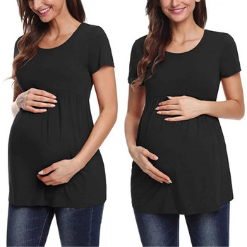 Лятна модна ежедневна тениска с кръгло деколте и къс ръкав за бременни Свободни и удобни дрехи за бременни