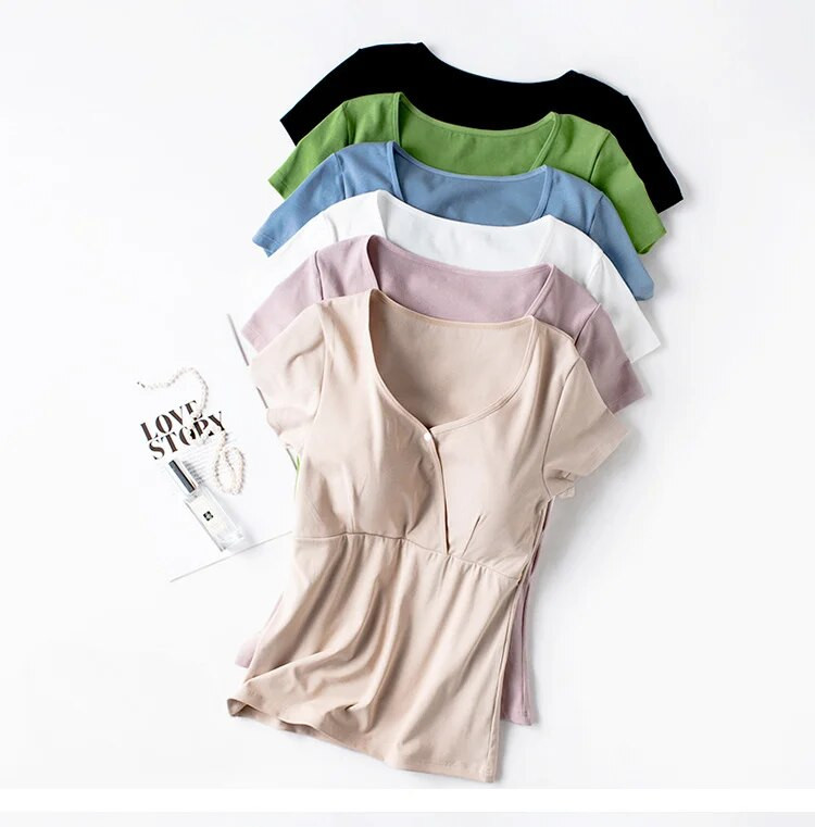 Zīdīšanas tops ar īsām piedurknēm Modes T-krekls ar puspiedurknēm grūtniecēm pidžamas vasaras plānā tīra kokvilna