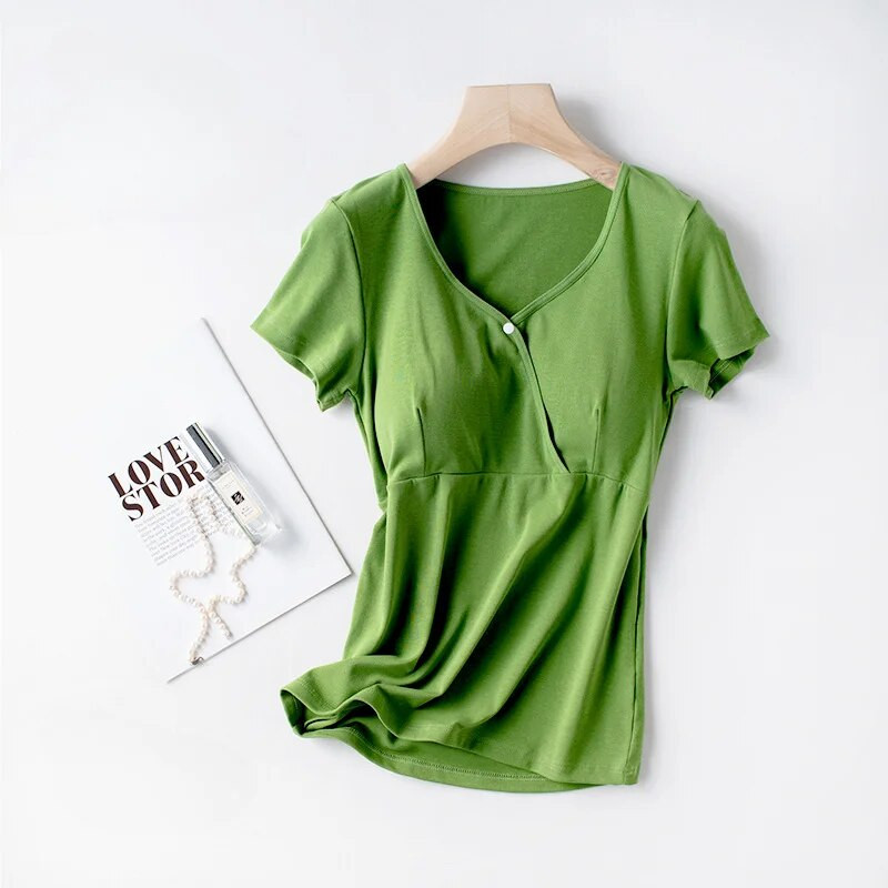 Zīdīšanas tops ar īsām piedurknēm Modes T-krekls ar puspiedurknēm grūtniecēm pidžamas vasaras plānā tīra kokvilna
