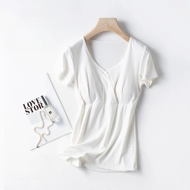 Zīdīšanas tops ar īsām piedurknēm Modes T-krekls ar puspiedurknēm grūtniecēm pidžamas vasaras plānā tīra kokvilna