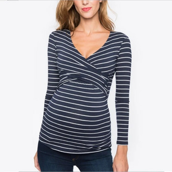 Δημοφιλές ριγέ μπλουζάκι θηλασμού για έγκυες γυναίκες για άνοιξη και καλοκαίρι λεπτό μπλουζάκι μητρότητας