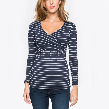 Δημοφιλές ριγέ μπλουζάκι θηλασμού για έγκυες γυναίκες για άνοιξη και καλοκαίρι λεπτό μπλουζάκι μητρότητας