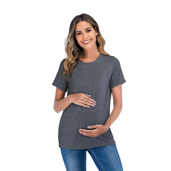 Δημοφιλές κορυφαίο καλοκαιρινό μπλουζάκι για έγκυες γυναίκες Νέα μόδα, χαλαρό κοντομάνικο γυναικών εγκυμοσύνης μονόχρωμο μπλουζάκι casual