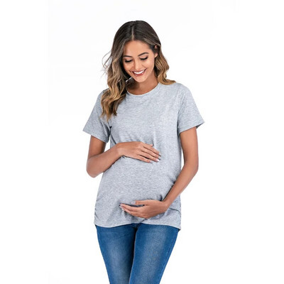 Популярен топ за бременни жени, лято, нова мода, широка дамска тениска за бременни с къс ръкав, едноцветна ежедневна тениска