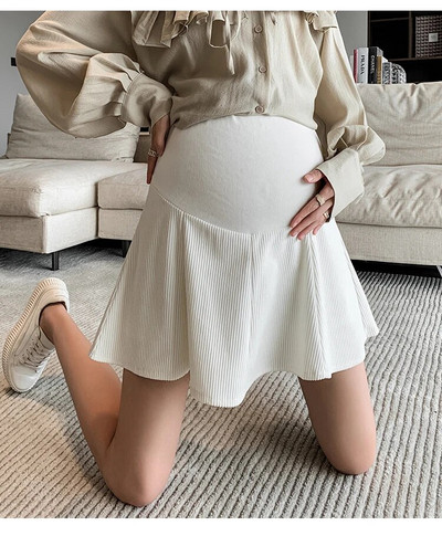 2023. gada Preppy Style grūtnieču vēdera svārki Modes ar augstu vidukļa svārki grūtniecēm lietussargsvārki Biroja dāmu eleganti mini A līnijas svārki