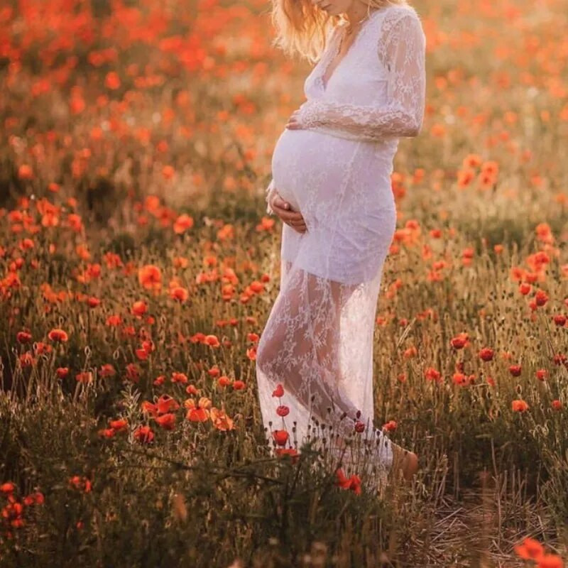 Mildsown női V-nyakú ruha, csipke kismama hosszú ruhák Fényképezési fényképezés Terhes ruhák Fényképezési kellékek