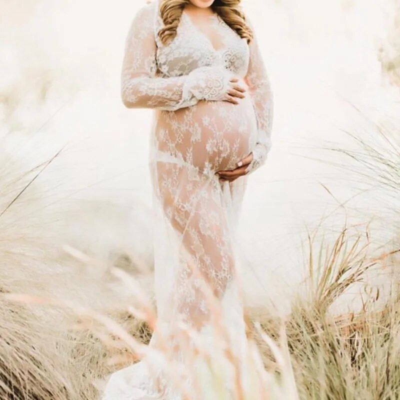 Mildsown női V-nyakú ruha, csipke kismama hosszú ruhák Fényképezési fényképezés Terhes ruhák Fényképezési kellékek
