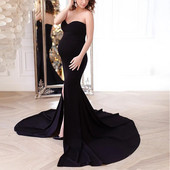 Puuvillane kleidid Eest lõhikuga rasedate kleit raseduse pildistamiseks õlgadeta pika kuubiga rasedatele naistele beebi dušš