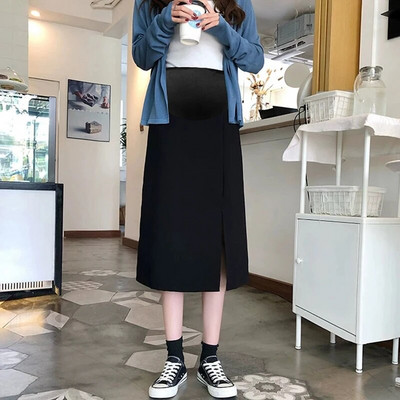 Divatnyomtatás Terhes nők hasított szoknyák lábszárközépig, magas derékig kismama Empire szoknya Vintage kockás terhességi egyenes szoknyák