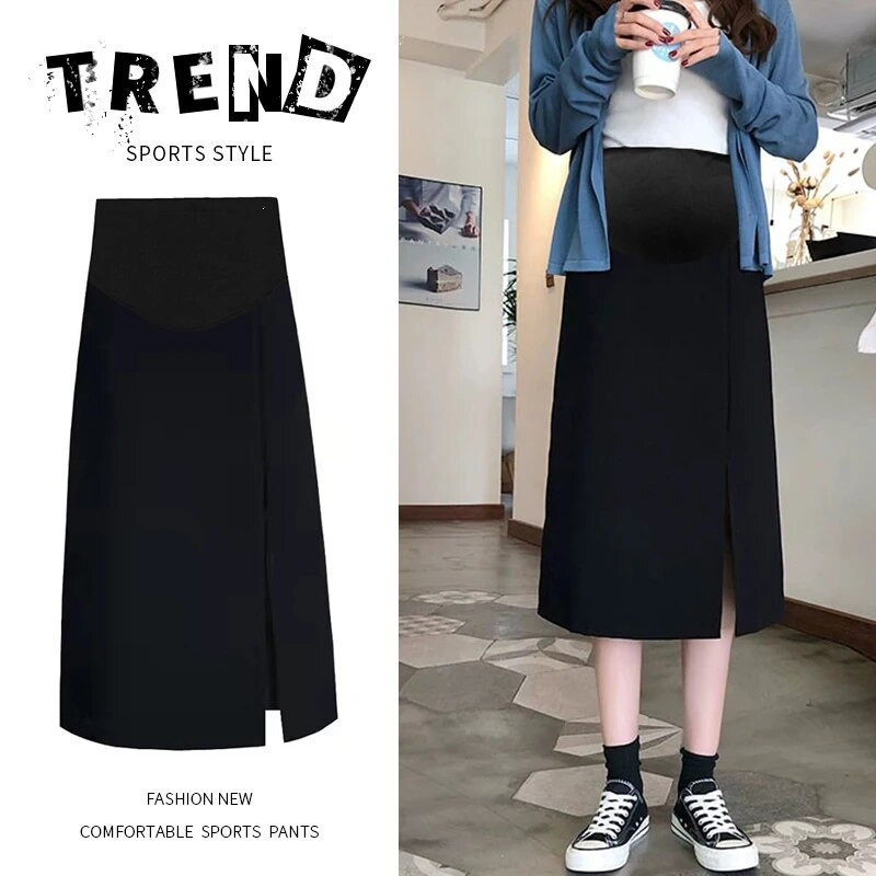 Divatnyomtatás Terhes nők hasított szoknyák lábszárközépig, magas derékig kismama Empire szoknya Vintage kockás terhességi egyenes szoknyák