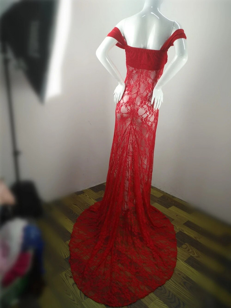 Čipkana haljina s otvorenim ramenima za trudnice Rekvizit za fotografije, dugačka haljina na duge staze Trudnice, seksi perspektivna odjeća