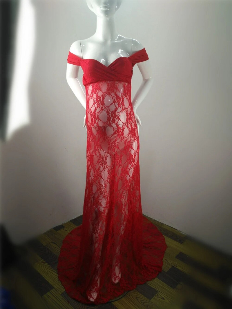 Čipkana haljina s otvorenim ramenima za trudnice Rekvizit za fotografije, dugačka haljina na duge staze Trudnice, seksi perspektivna odjeća