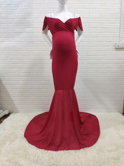 Sellő kismama ruhák fotózáshoz terhes nők terhes ruha fotózáshoz kellékek vállról sifon kismama ruha