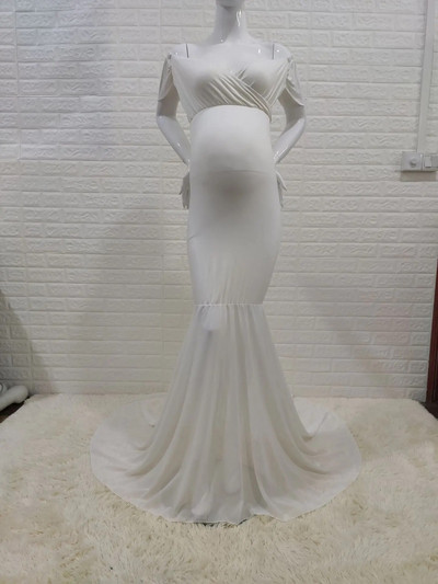 Sellő kismama ruhák fotózáshoz terhes nők terhes ruha fotózáshoz kellékek vállról sifon kismama ruha