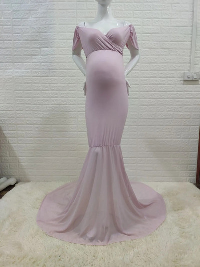 Sellő kismama ruhák fotózáshoz terhes nők terhes ruha fotózáshoz kellékek vállról sifon kismama ruha