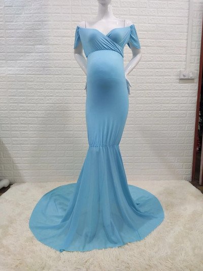 Sellő kismama ruhák fotózáshoz terhes nők terhes ruha fotózáshoz kellékek vállról sifon kismama ruha