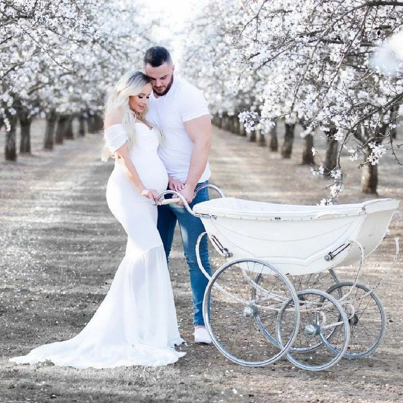 Sellő kismama ruhák fotózáshoz terhes nők terhes ruha fotózáshoz kellékek vállról sifon kismama ruha