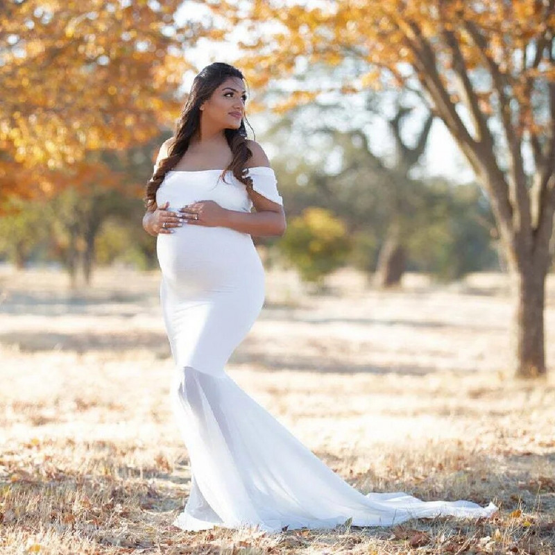 Sellő kismama ruhák fotózáshoz terhes nők terhes ruha fotózáshoz kellékek vállról sifon kismama ruha