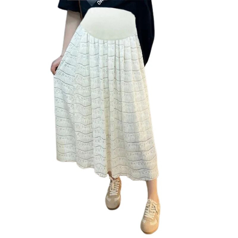 Nyári édes kismama hasi szoknyák magas derekú terhes nő csipke szoknya Bokáig érő terhes rakott szoknyák Maxi szoknya aranyos