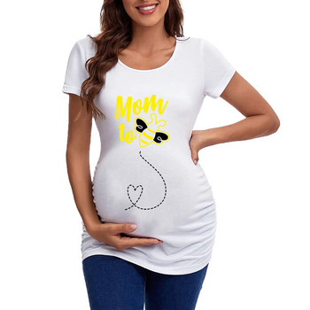 Летни горнища за бременни Ризи с туники за бременни Блуза Дамска тениска с кръгло деколте с къс ръкав Забавна тениска с пчелен принт с букви