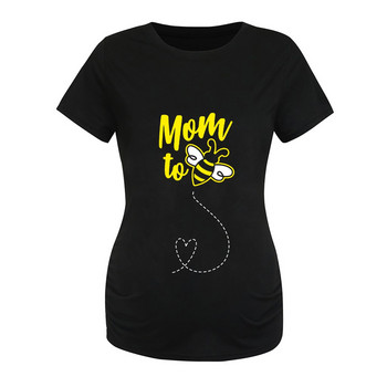 Καλοκαιρινά μπλουζάκια εγκυμοσύνης Έγκυος πουκάμισα με τουνίκ Μπλούζα Γυναικεία κοντό μανίκι Crew λαιμόκοψη Αστεία Bee Letter Print Μπλουζάκι στα πλαϊνά