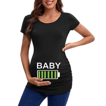 Забавни тениски за бременни Дамска тениска с къс ръкав за бременни, тениска с кръгло деколте, щампа с букви, тениска с гъсти страни, горна част, туника, блуза за бременни