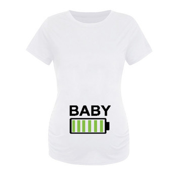 Забавни тениски за бременни Дамска тениска с къс ръкав за бременни, тениска с кръгло деколте, щампа с букви, тениска с гъсти страни, горна част, туника, блуза за бременни