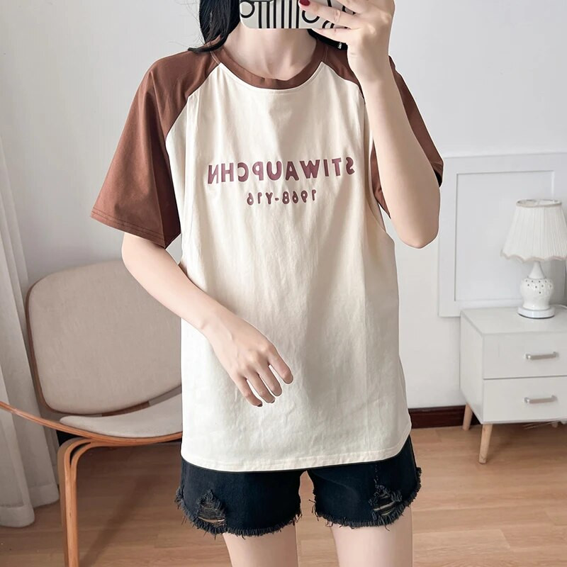 Zīdīšanas perioda atvēršana no abām pusēm Vasaras kokvilna, barojoša māte, augšdaļa Mājas apģērbs T-krekls Grūtnieces Apģērbs 6071B