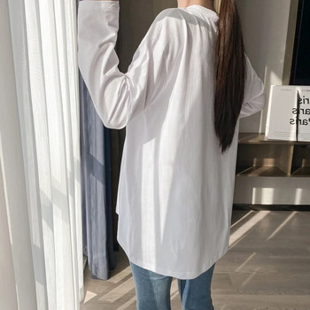 Ανοιξιάτικο μακρυμάνικο εμπριμέ απλό μπλουζάκι Λευκό βαμβακερό Ρούχα εγκύων Ρούχα εγκυμοσύνης 8590