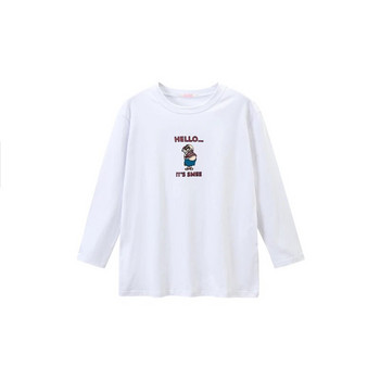 Пролетна семпла тениска с щампа с дълъг ръкав Бяла памучна облекло за бременни жени Облекло за бременни 8590