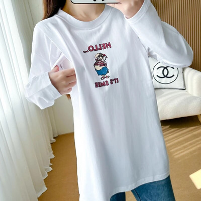 Proljetna jednostavna majica dugih rukava s printom Bijela pamučna odjeća za trudnice Odjeća za trudnice 8590