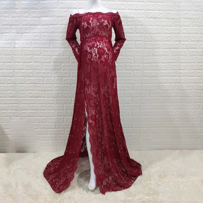 Seksi trudničke haljine za fotografiranje Duga haljina s prednjim prorezom od japanskog pamuka bez ramena za trudnice Rekviziti za fotografiranje