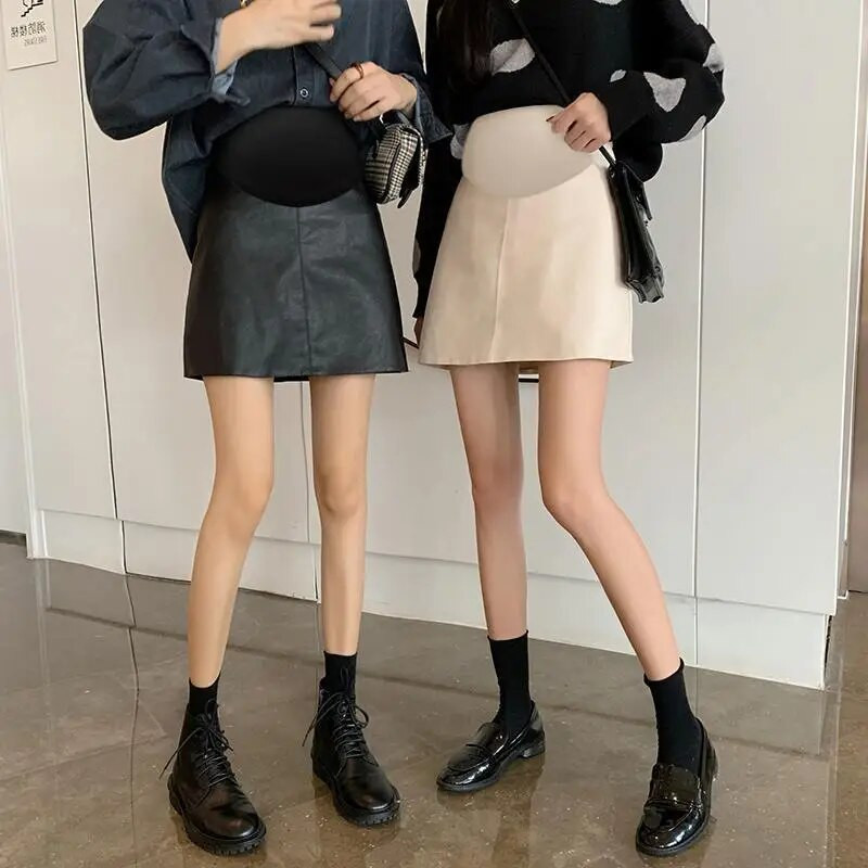 Plisirane PU suknje za trudnice 2023. Jesen Zima Elegantna uska donja odjeća A kroja za trudnice Moda vruća trudnica