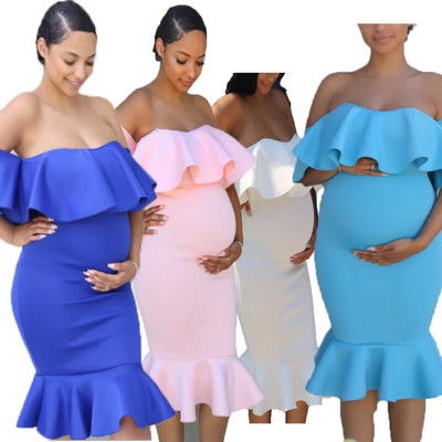 Nouă rochie elegantă, elastică, pentru femei însărcinate, de culoare solidă, cu volan, pentru ședință foto pentru baby showers