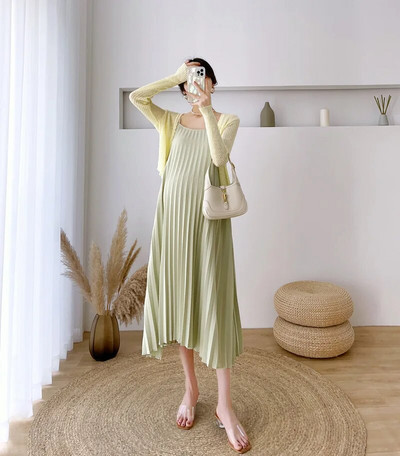 Ruhák terhes baba zuhanyozáshoz 2023 Középhosszú hastakaró kismama ruha Női ruházat Korea Stílusos hosszú terhességi ruha