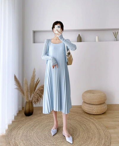 Ruhák terhes baba zuhanyozáshoz 2023 Középhosszú hastakaró kismama ruha Női ruházat Korea Stílusos hosszú terhességi ruha