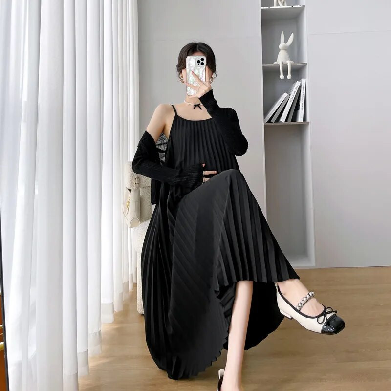 Ruhák terhes baba zuhanyozáshoz 2023 Középhosszú hastakaró kismama ruha Női ruházat Korea Stílusos hosszú terhességi ruha