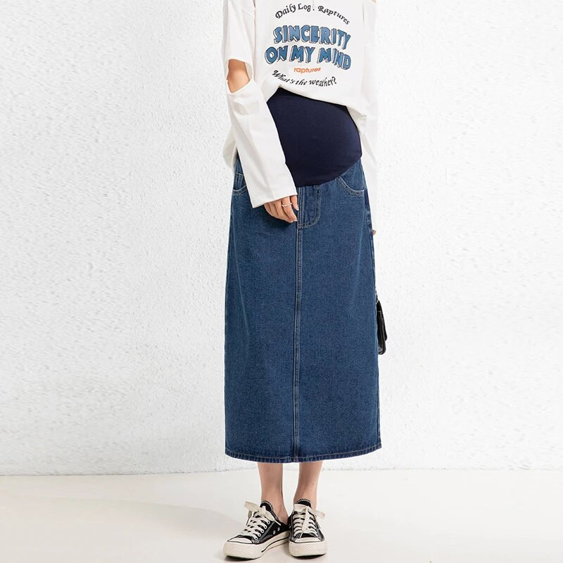 Traper polutrudnička suknja za trudnice s podijeljenim traperom Ženska trudnička suknja A-kroja na omot na bokove, proljeće jesen, trudnička haljina