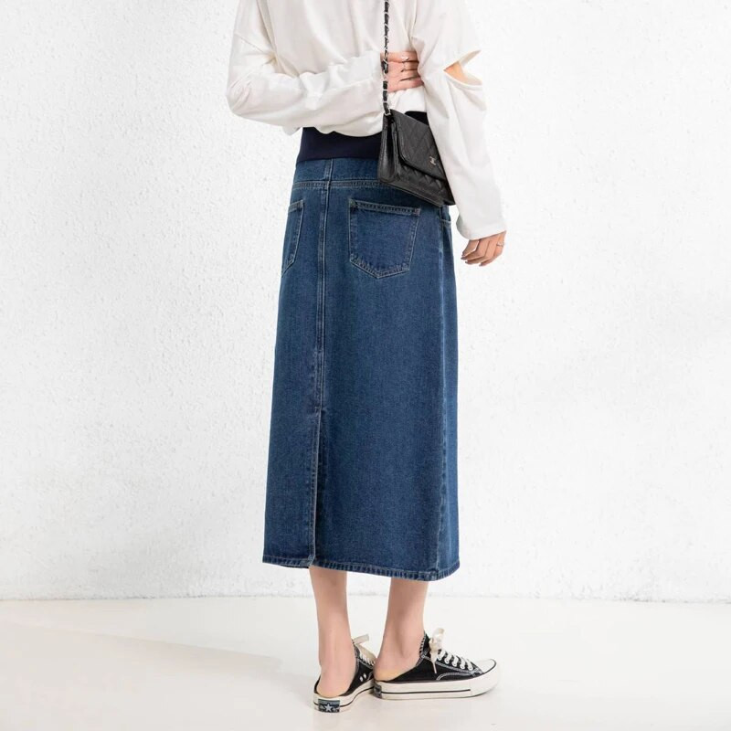 Traper polutrudnička suknja za trudnice s podijeljenim traperom Ženska trudnička suknja A-kroja na omot na bokove, proljeće jesen, trudnička haljina