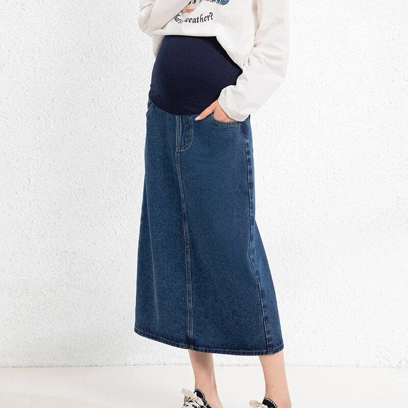 Traper polutrudnička suknja za trudnice s podijeljenim traperom Ženska trudnička suknja A-kroja na omot na bokove, proljeće jesen, trudnička haljina