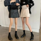 PU Κοντές φούστες εγκυμοσύνης 2023 Φθινόπωρο Χειμώνας Μόδα Ελαστική μέση κοιλιά A Line Φαρδιά ρούχα για έγκυες γυναίκες Εγκυμοσύνη