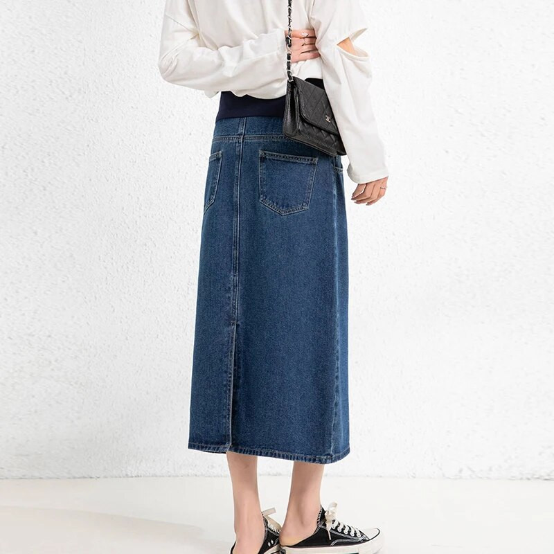 Jesenske korejske modne traper suknje za trudnice s rasporima sa strane, elastična odjeća za struk i trbuh za trudnice, ležerne trudničke haljine