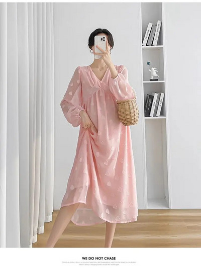 Kevad-sügis pikkade varrukatega rasedatele mõeldud Dobby šifoonist kahekihiline kleit rasedatele naistele rannakleit, magus rasedus-puhkuseriided