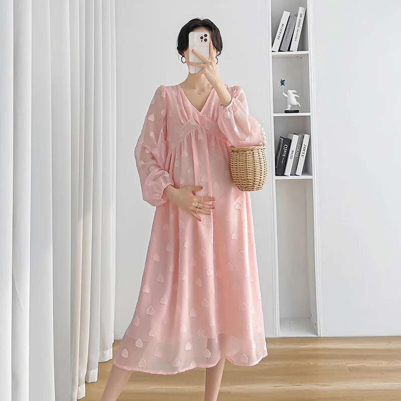 Kevad-sügis pikkade varrukatega rasedatele mõeldud Dobby šifoonist kahekihiline kleit rasedatele naistele rannakleit, magus rasedus-puhkuseriided