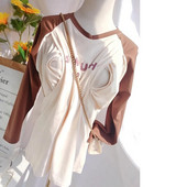 95% βαμβακερό λευκό με Navy μακρυμάνικο μπλουζάκι με λαιμόκοψη για το σπίτι Ρούχα εγκύων 6070B